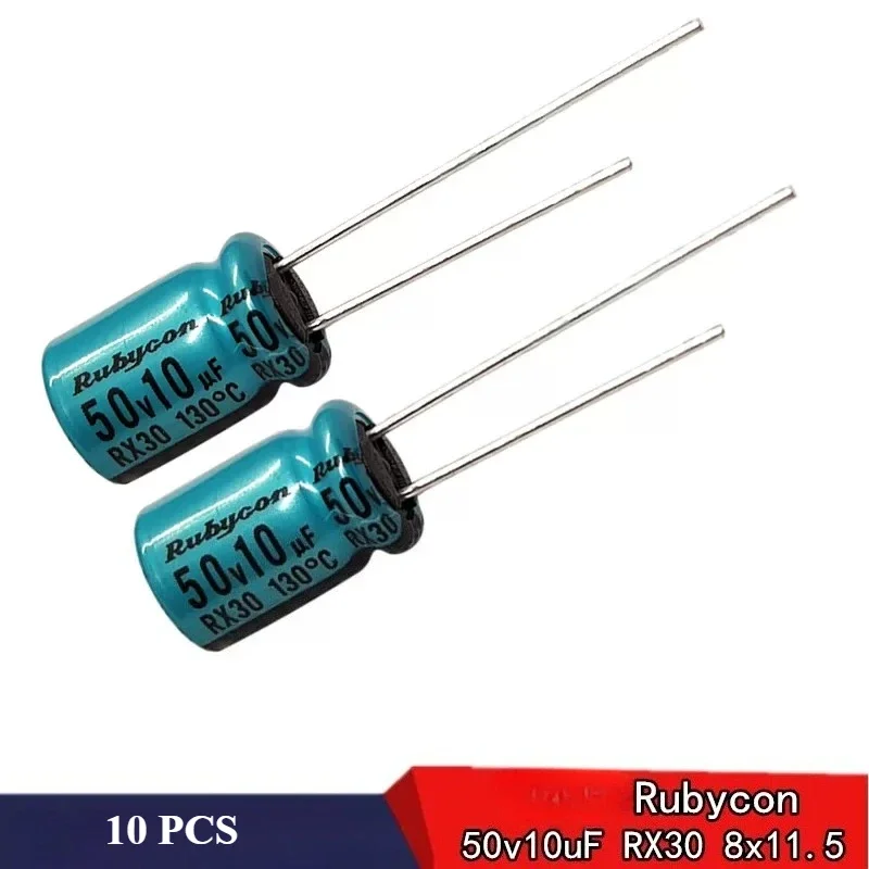 (10PCS) RUBYCON Aluminum Electrolytic Capacitor RX30 50V10uF High Temperature Resistant 10uf50v 8X11.5mm for Electronics