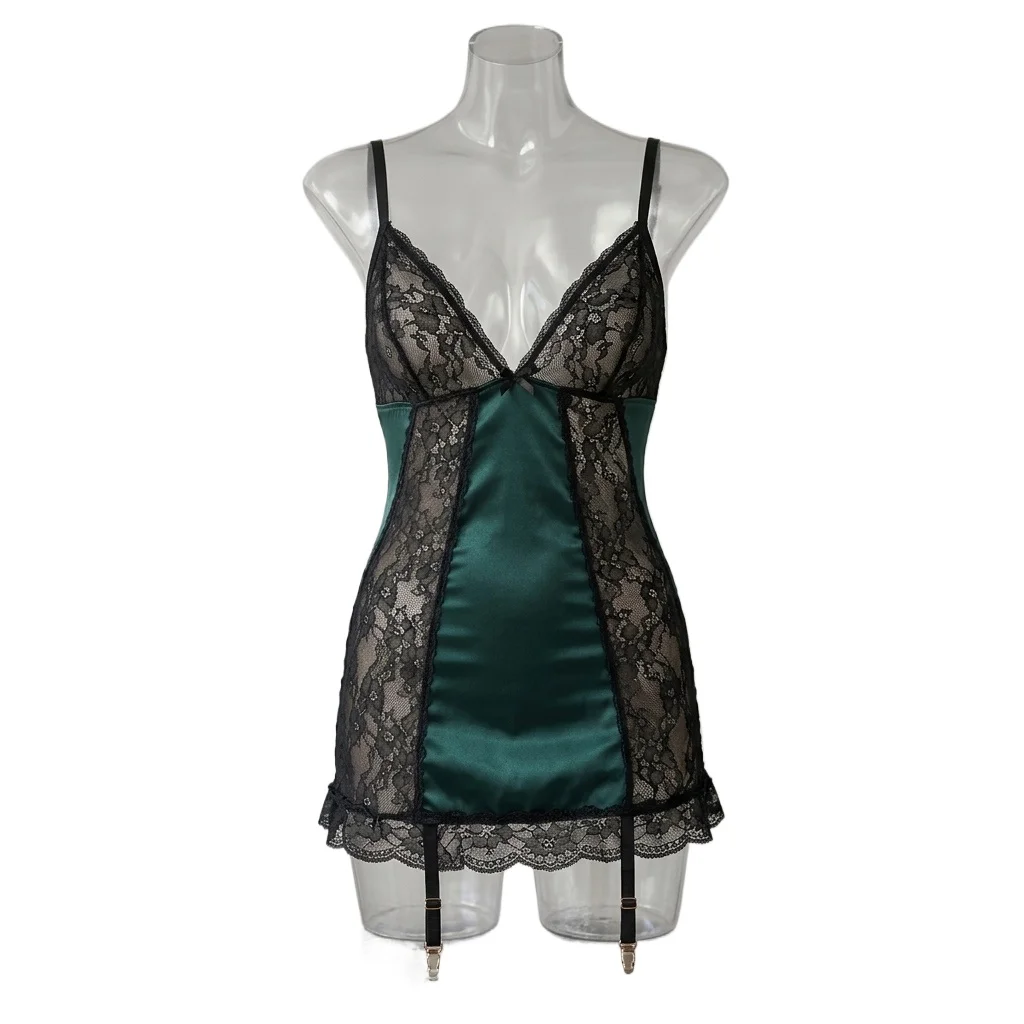 Hot Lingerie  Nightdress  Sleepwear Large Size Night Dress Babydoll Women Satin Nightwear  Lace Underwear Pajamas