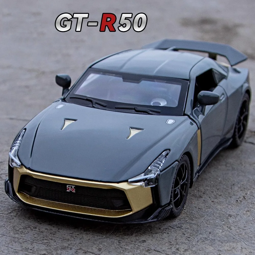 1:32 GTR50 R35 Model Diecast Alloy Car Toys Doors Opened with Sound Light Pull Back Miniature Vehices Decoration Home Collection