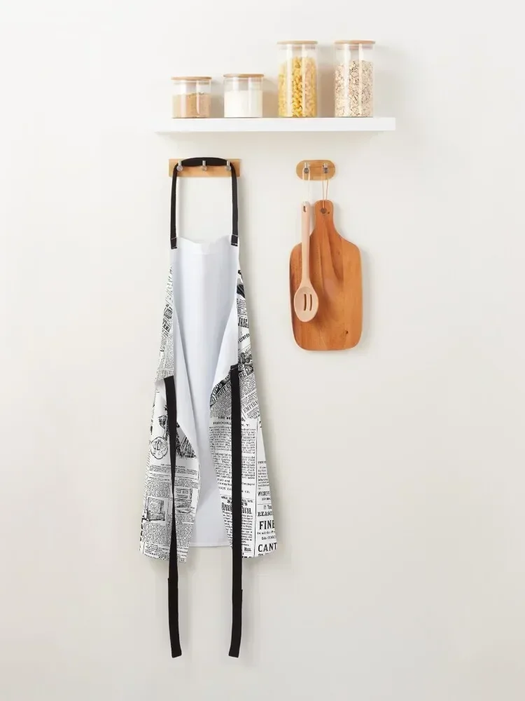 Delantal con estampado de periódico Vintage, estético de estilo japonés para mujer, delantal de cocina y hogar