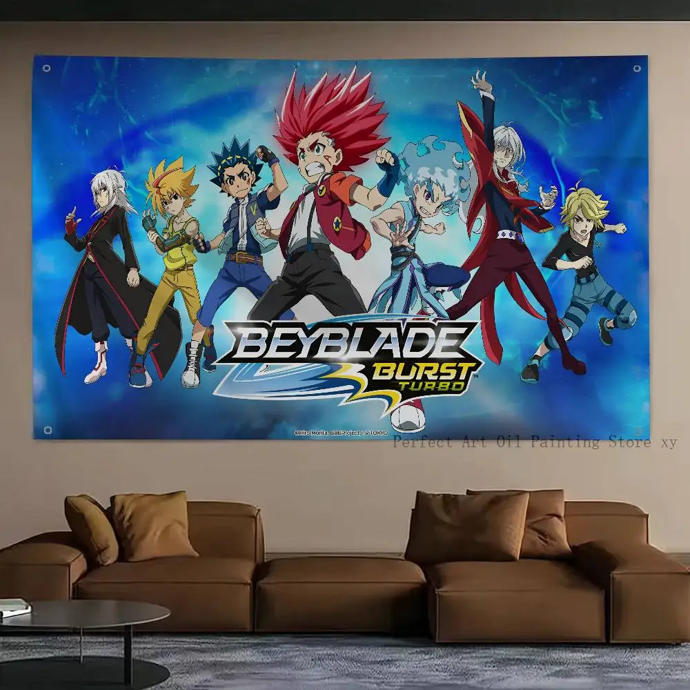 B-Beyblade X Logo Anime Flag Banners Four Hole Flag Polyester Outdoor Decor Room Aesthetic