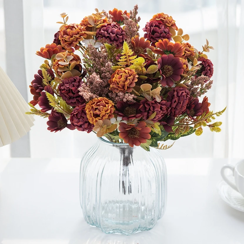 

1PC Artificial Flowers Silk Chrysanthemum Bridal Bouquet Wedding Outdoor Garden Home Vase Table Decor Diy Gift Accessories Cheap
