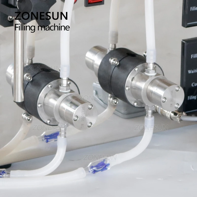 ZONESUN ZS-YG2 pompa magnetica elettrica 2 teste riempitrice di liquidi per bottiglie di olio essenziale per bibite analcoliche