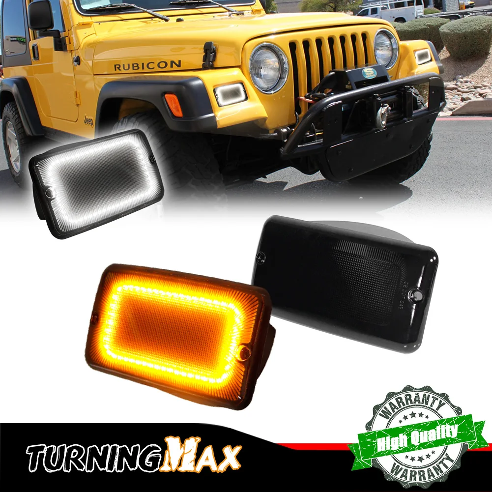 Dual-color Amber LED Front Bumper Turn Signal Lights w/ White DRL Driving Lights For Jeep Wrangler TJ 1997-2006 12V