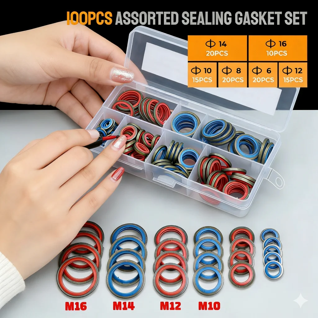 

100/245pcs Sealing Gasket Set Oil Drain Combined Washer Seal Set M6-M30 Assorted Metal Rubber Oil Plug Gaskets
