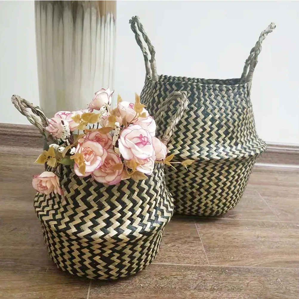 

Folding Seaweed Basket Rattan Storage Organizer Laundry Storage Large Capacity Handmade Basket Home Decoration