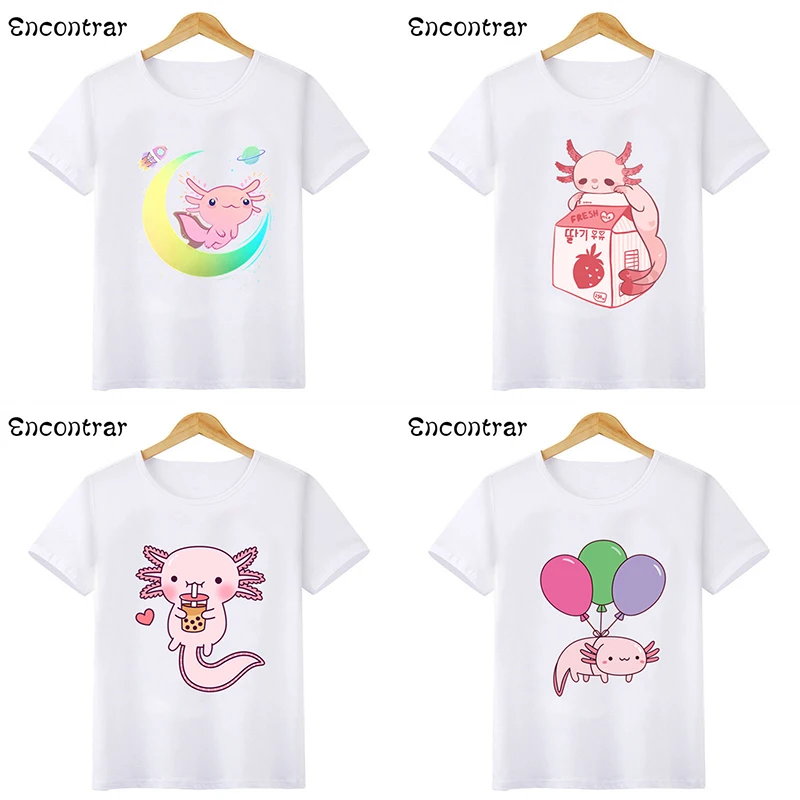 

Cute Space Axolotl Print Kawaii Kids T-shirts Baby Boys/Girls Funny Short Sleeve T shirt Summer Casual Children Tops,HKP2315