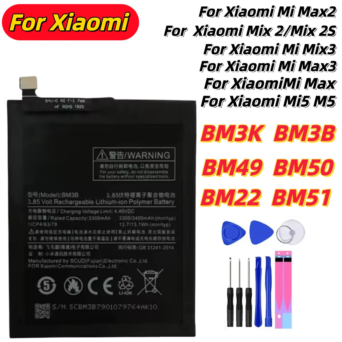 100% New High Quality BM22 BM3K Battery For Xiaomi Mi 5 M5 Max Mix 2 3 2S Max 1 Max 2 3 Mix2 Phone Battery Fast Shipping+Tools