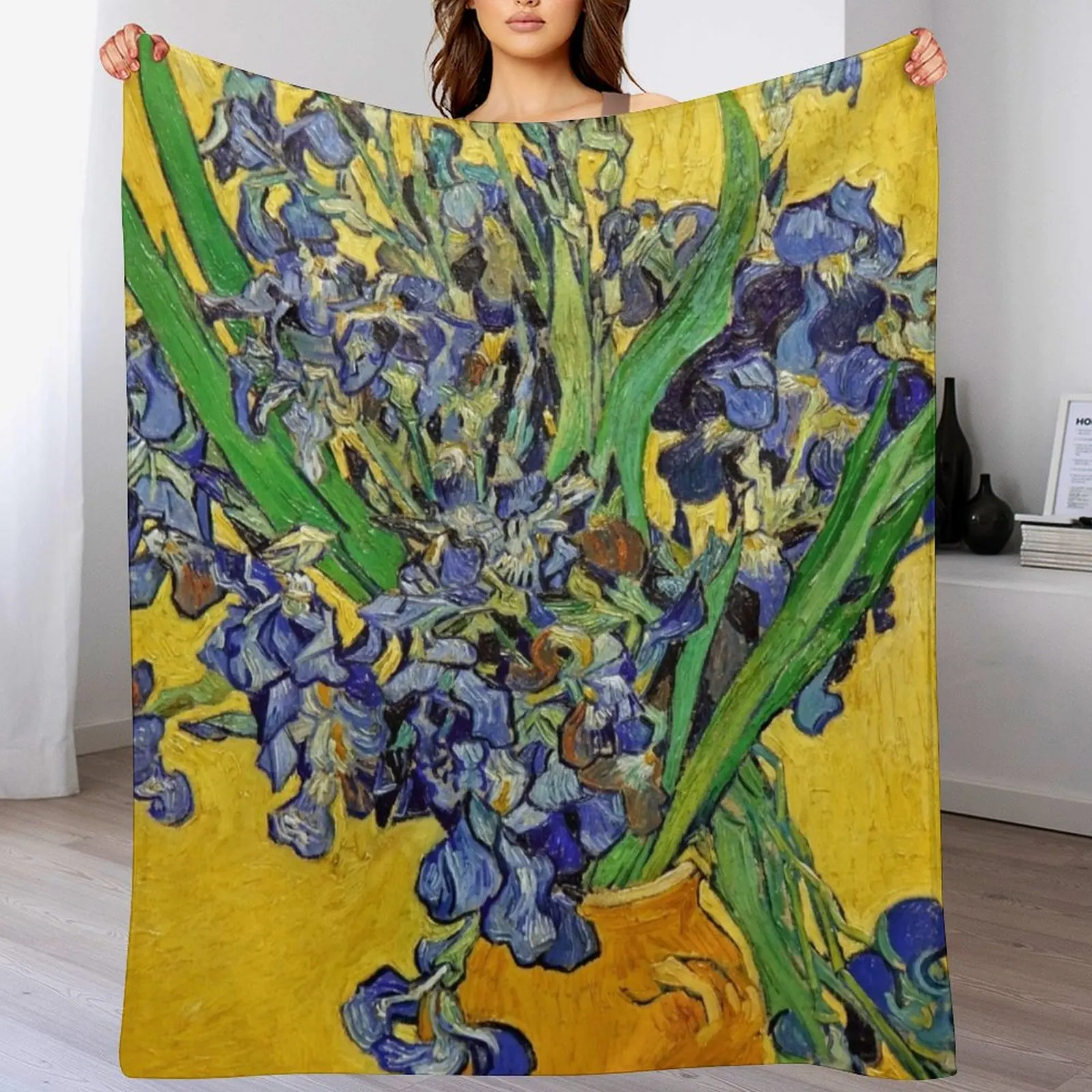 Irises by Van Gogh Throw Blanket Lightweight Warm Blanket for Indoor Outdoor Use