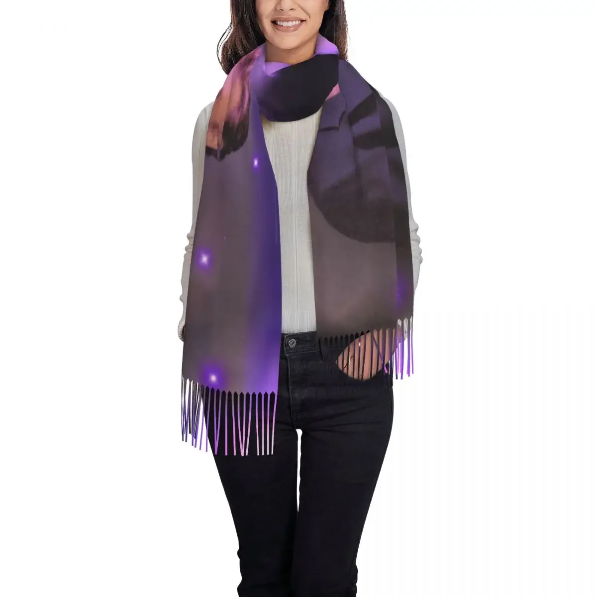 

French Rock Johnny Hallyday Scarf Wrap Women Long Winter Fall Warm Tassel Shawl Unisex Singer Music Scarves