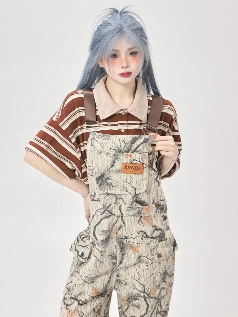 

Весна и осень 2024, новые женские джинсовые брюки с принтом и высокой талией, комбинезон