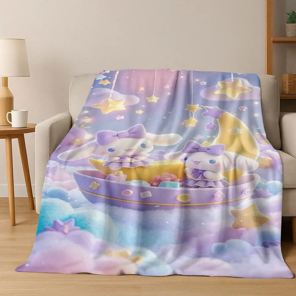 

Kawaii Cinnamoroll Pompompurin Sanrio Cartoon Flannel Blanket,Warm and Cozy Soft Throw Blanket for Home Bedroom Bed Sofa Cover