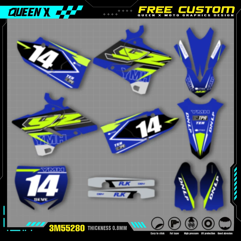 

QUEEN X MOTO Custom Team Graphics Backgrounds Decals Stickers Kit For YAMAHA 2015-2021 YZ125-250 2016-2021 YZ250X 021