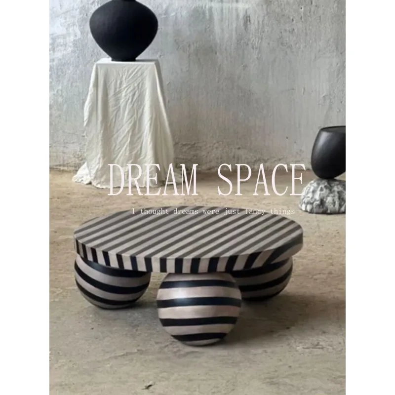 Quiefeng solid wood zebra pattern round coffee table retro simple personality special shape