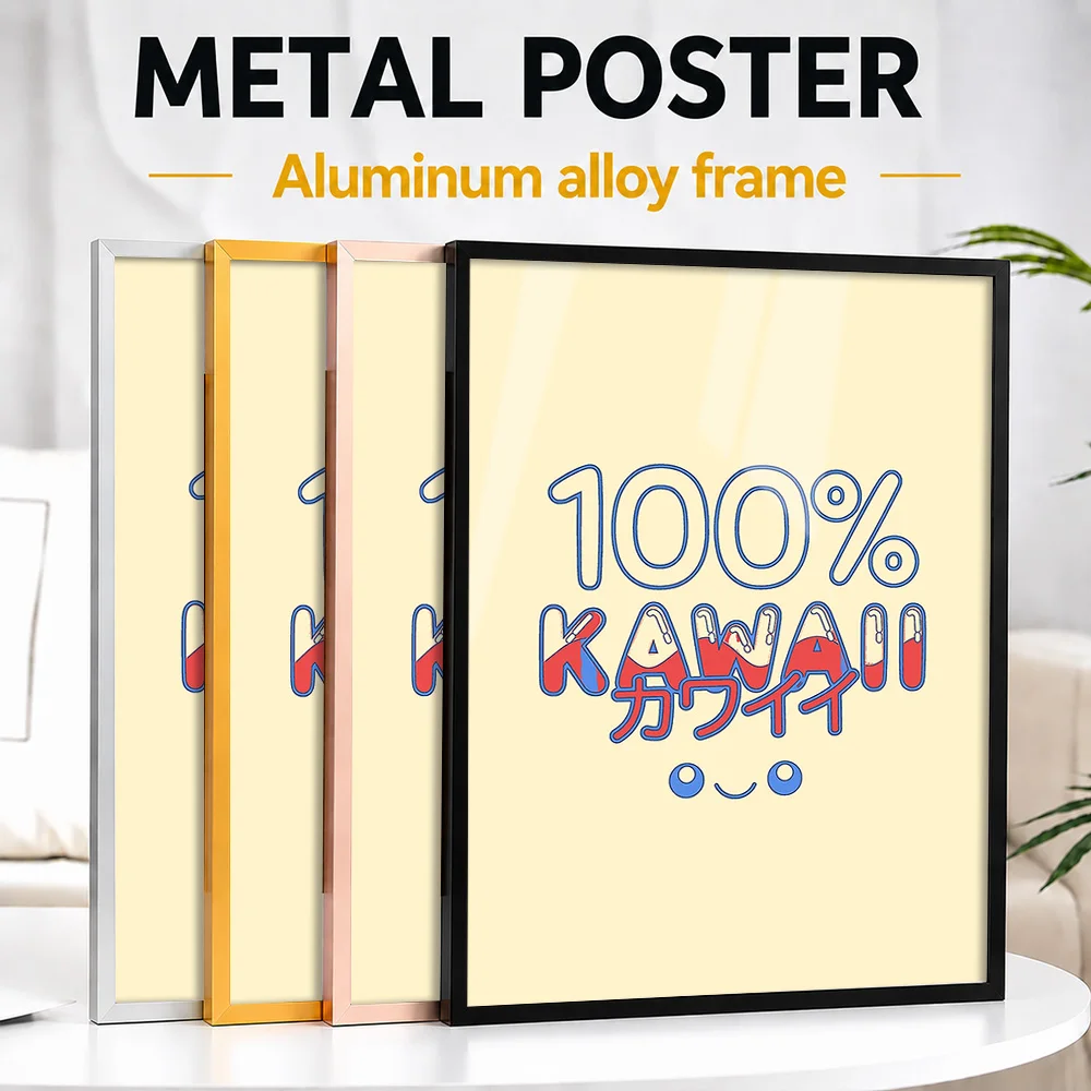 One Hundred Percent Kawaii Typography Framed Metal Print Customized Photo Modern Otaku Style Wall Art For Bedroom Birthday Gift