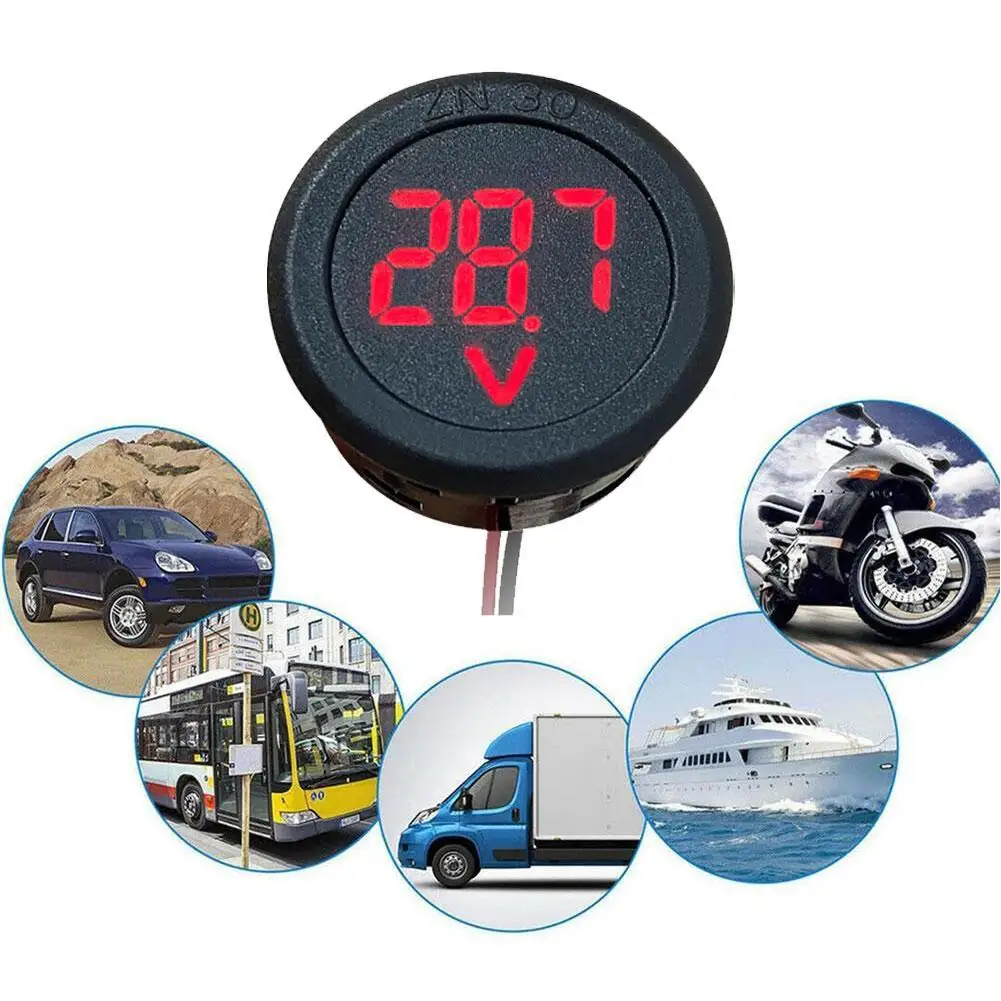 DC 5-100V LED Digital Display Round Digital Voltmeter Tester Two-wire Voltmeter DC Car Voltage Current Meter Tester Monitor Pane