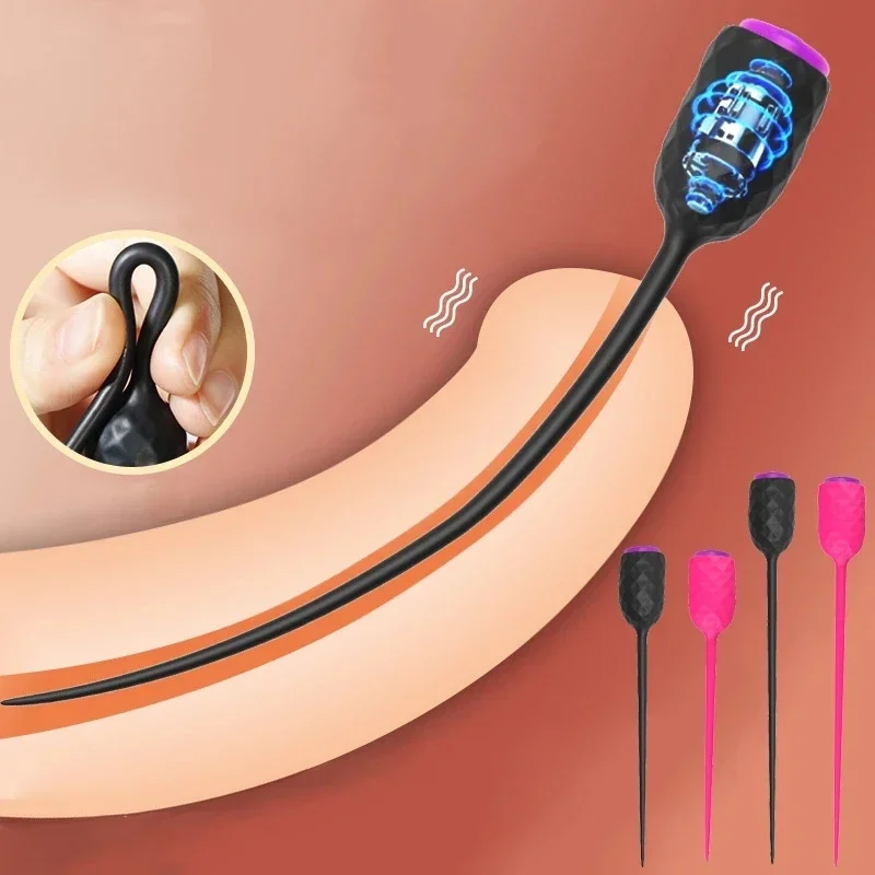 요도 소리 진동기, 요도 확장기, 10 속도 카테터, 실리콘 삽입 페니스 플러그, 성인 남성용 섹스 토이