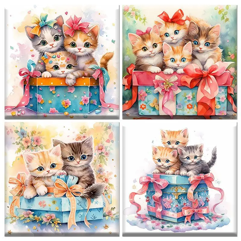 

CHENISTORY 5d Diamond Painting Christmas Cat Kits Diamond Mosaic Embroidery Full Pictures Of Rhinestones Handmade Gift