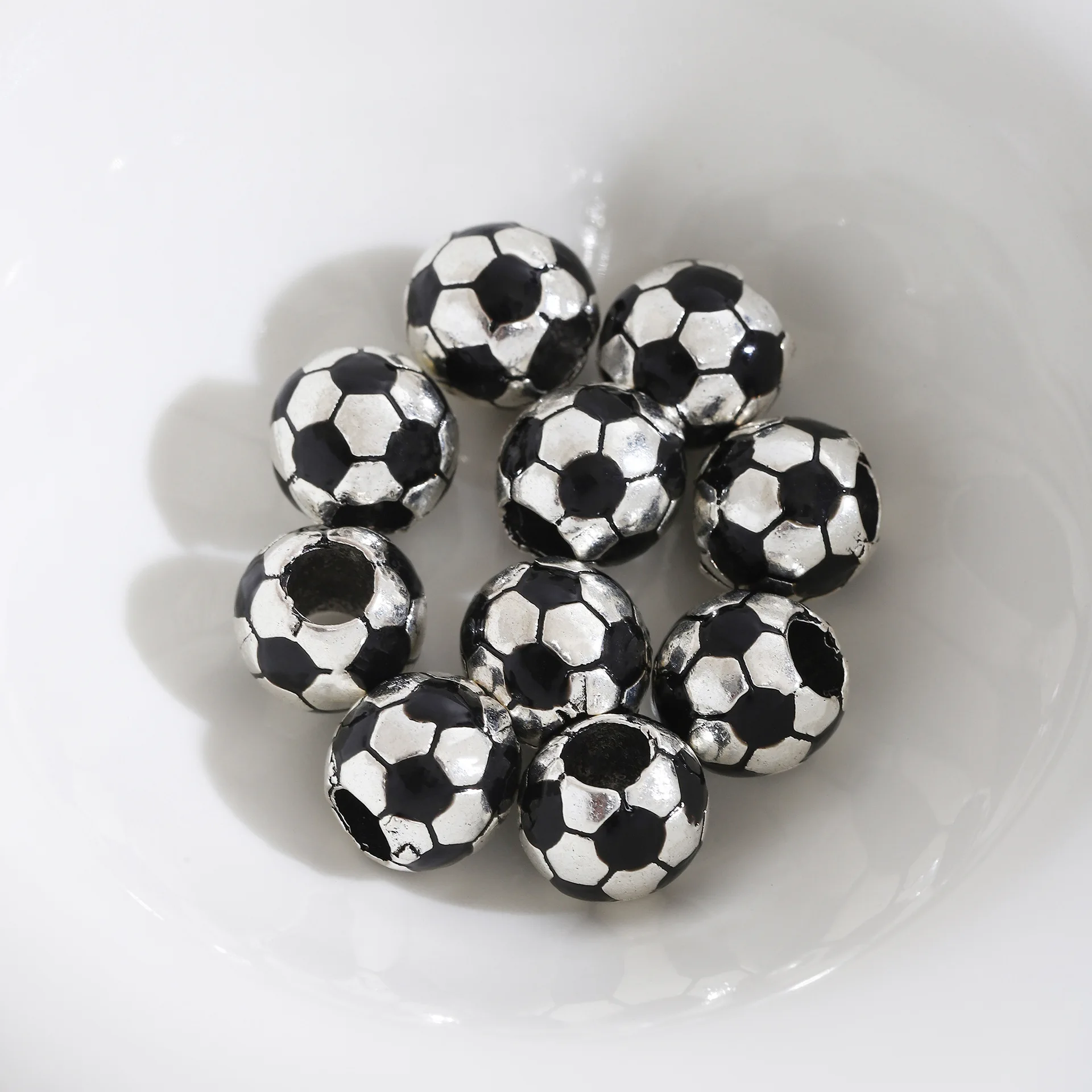 10MM 5Pcs Silver Plated Football Spacers Beads Fit  Charms Bracelets Jewelry Handmade DIY extanpaa flfaocma DK-050-X