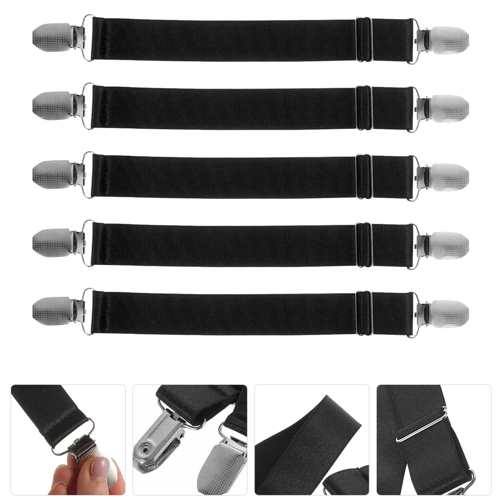 

5 Pcs Adjustable Boot Straps Clip for Motorcycle Cycling Black 2.5x20cm Elastic Anti Pant Leg Straps Riding