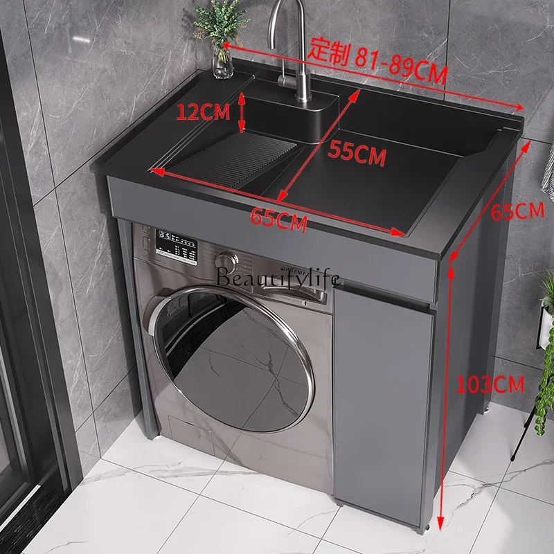 Alumimum Balcony Washing Machine Cabinet Washbasin Integrated Table Wash Basin Combination Small Apartment