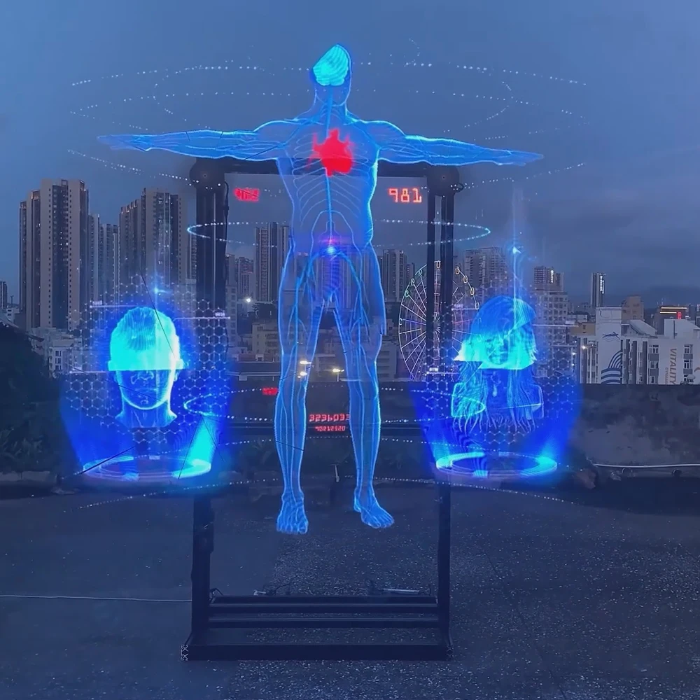 180Cm 2x2 3D Splicing Hologram Projector Cloud Control Wifi  Display Led  3D  Fan Display