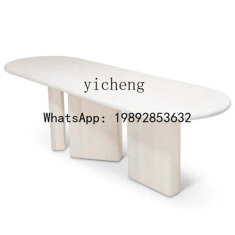 

X2 retro solid wood dining table art wabi sabi oval log dining table solid wood homestay dining table