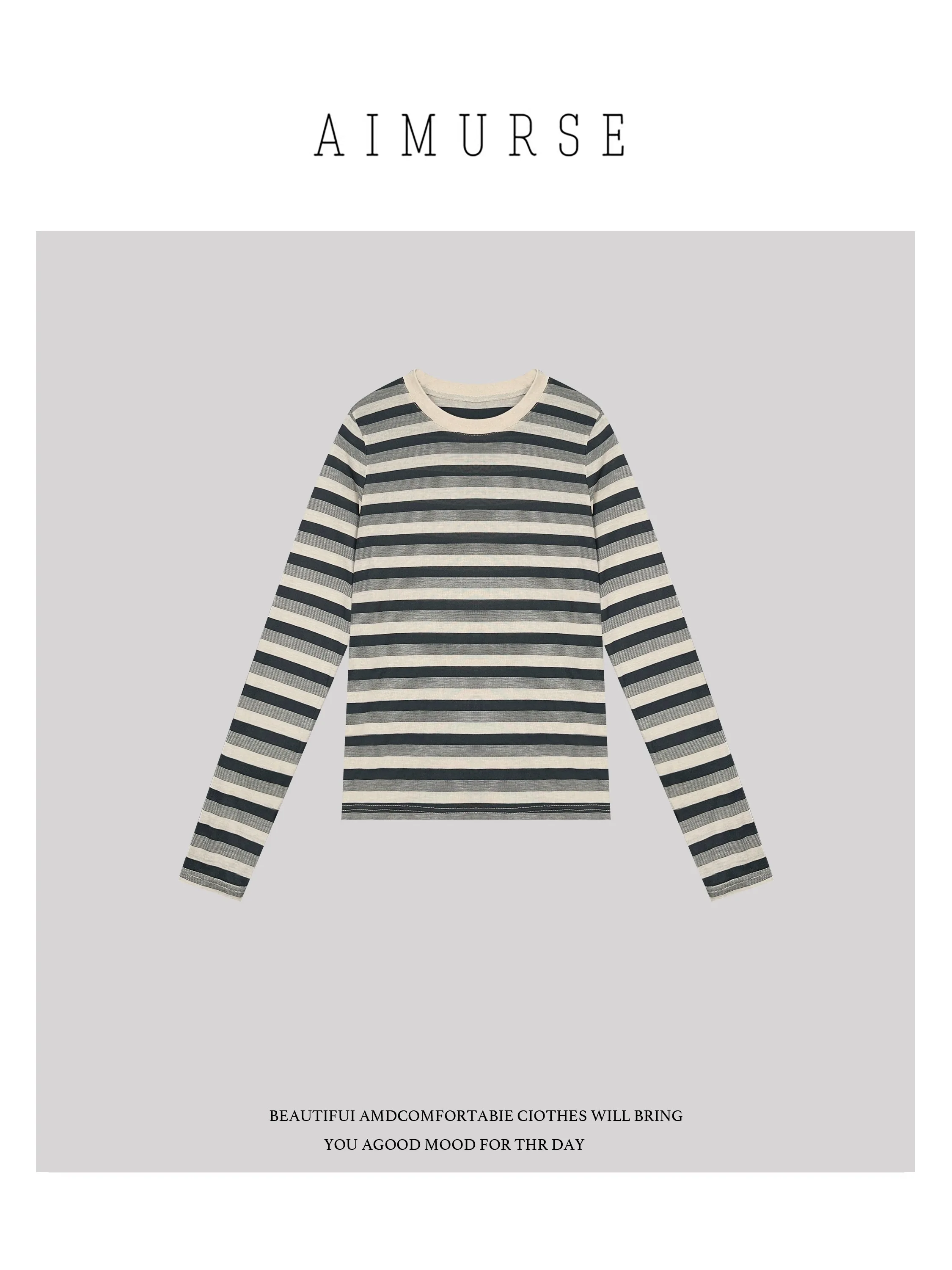 

Anine Dance AIMURSE Casual Long Sve Striped Versatile Mid-Century Sle T-irt Women's mat Straight Cut Summer 2025