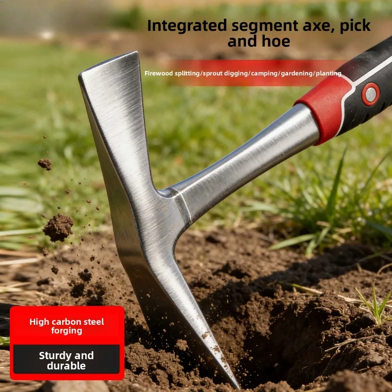 For Camping Digging Chopping 2-in-1 Pickaxe Axe Multifunctional Carbon Steel Pick Mattock with Shock-Absorbing Handle
