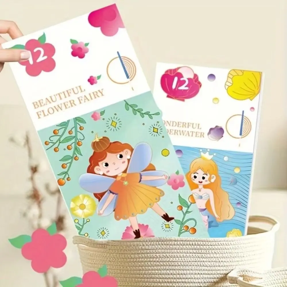 Cartoon 12 Pages Watercolor Coloring Book With Painting Brush DIY Graffiti Doodle Book Handcrafted Portable Mini Paint Pad Gift