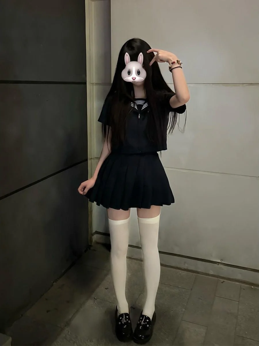 Authentic Japanese School Uniform Set Soft Girl Short Sleeve Uniform Skirt Outfit College Style Breathable Polyester Blend