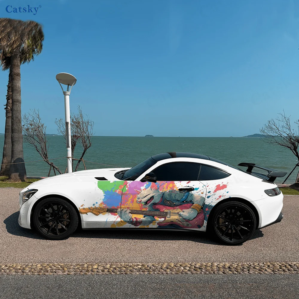 Music Cat Creative Pattern Stickers Car Body Door Side Fashion Stickers Two pieces of decoration suitable for all cars car vinyl