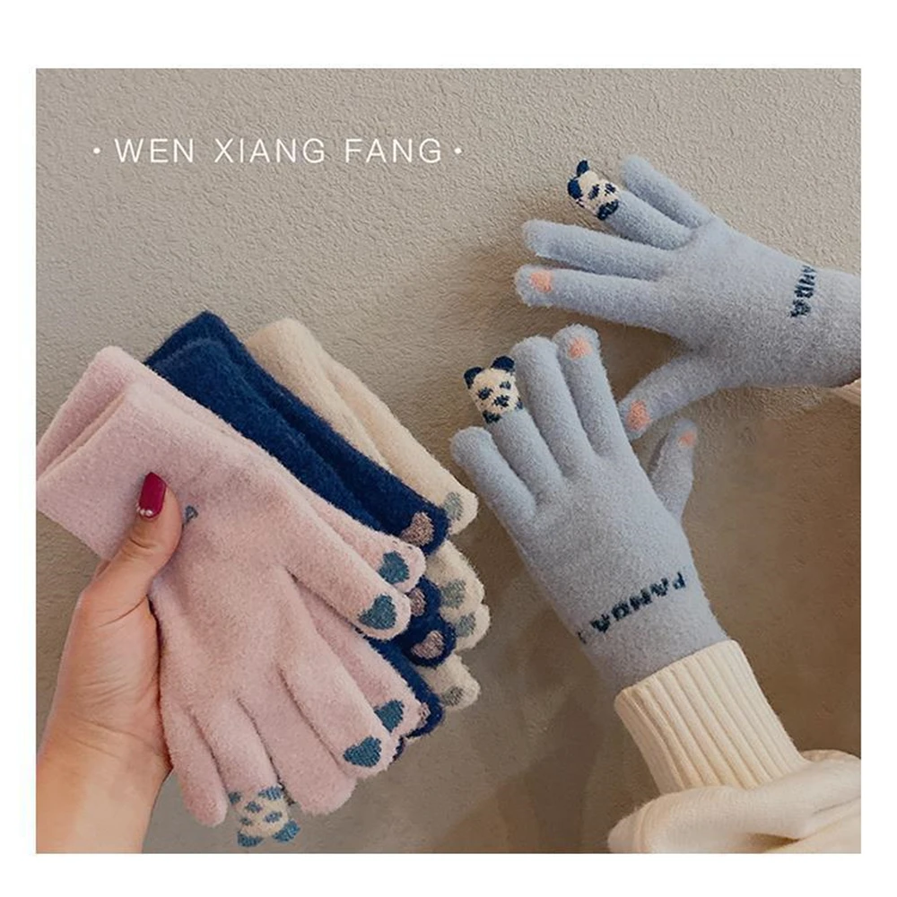 Female winter cute panda plus velvet warm and cold riding students windproof touch-screen gloves  JT-30