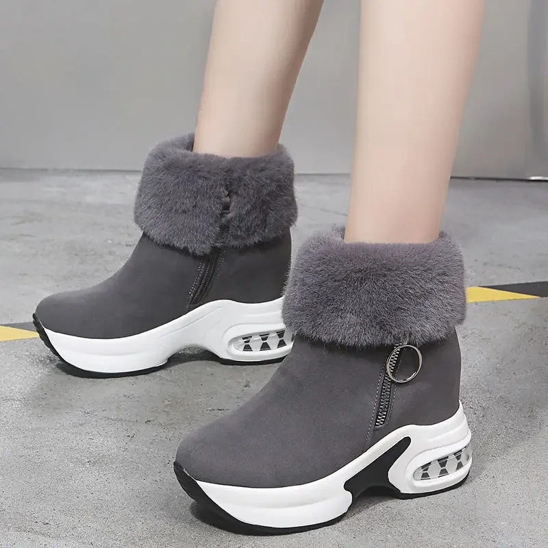 Ankle Boot for Women Warm Fuzzing Plus Plush Winter Snow Boots Retro Zipper Boot Woman Internal Increasing Boots Botas Mujer