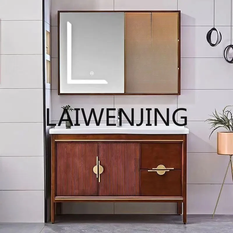 

RWJ Ceramic Hand Washing Integrated Washbasin Oak Combination Floor Cabinet Washstand