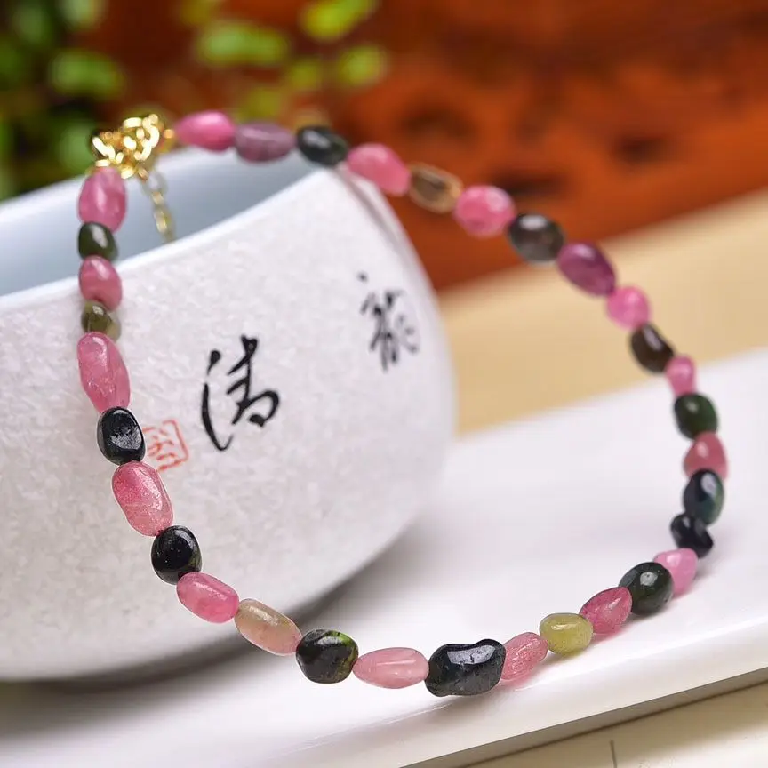 Natural Tourmaline Bracelet for Women Brazil Old Ore Natural colored  Rainbow stone Hand String Candy Luxury noble Jewelry Gifts