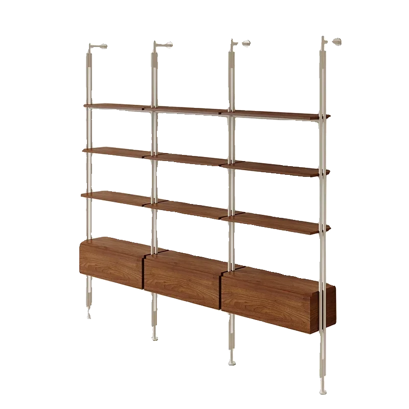 Cream wind minimalist bookcase bookcase living room floor-to-floor multi-layer wrought iron wall storage solid wood Nordic