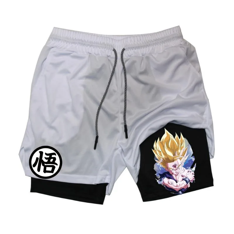 Dragon Ball Sport Shorts Men Sportswear Double Deck Training Gym Fitness Summer 2 in 1 Beach Homme Jogging Running Shorts Gifts