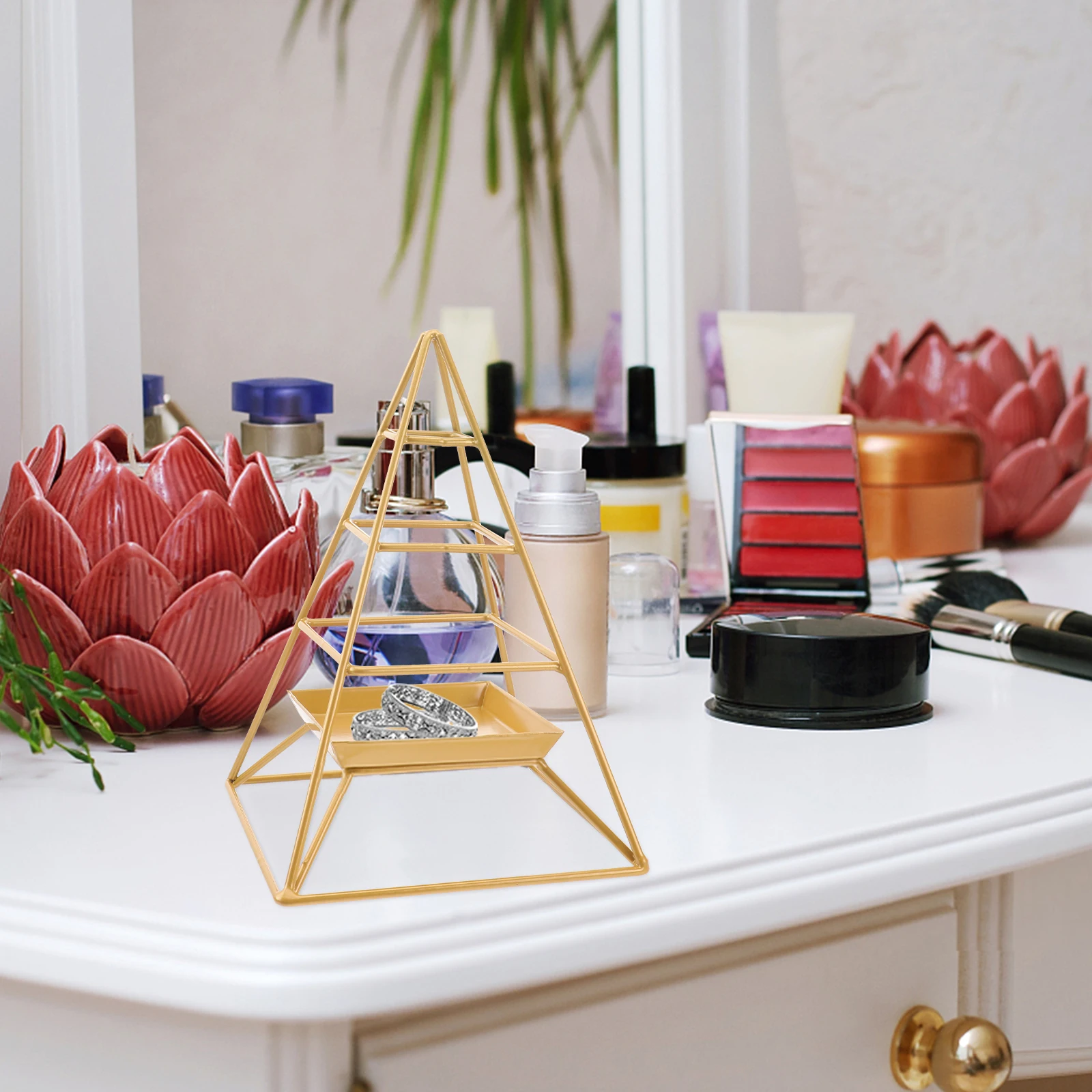 

1 Pc Jewelry Storage Stand Iron Golden 3 Layer Display Rack Simple Stylish Design Practical Organizer for Accessories