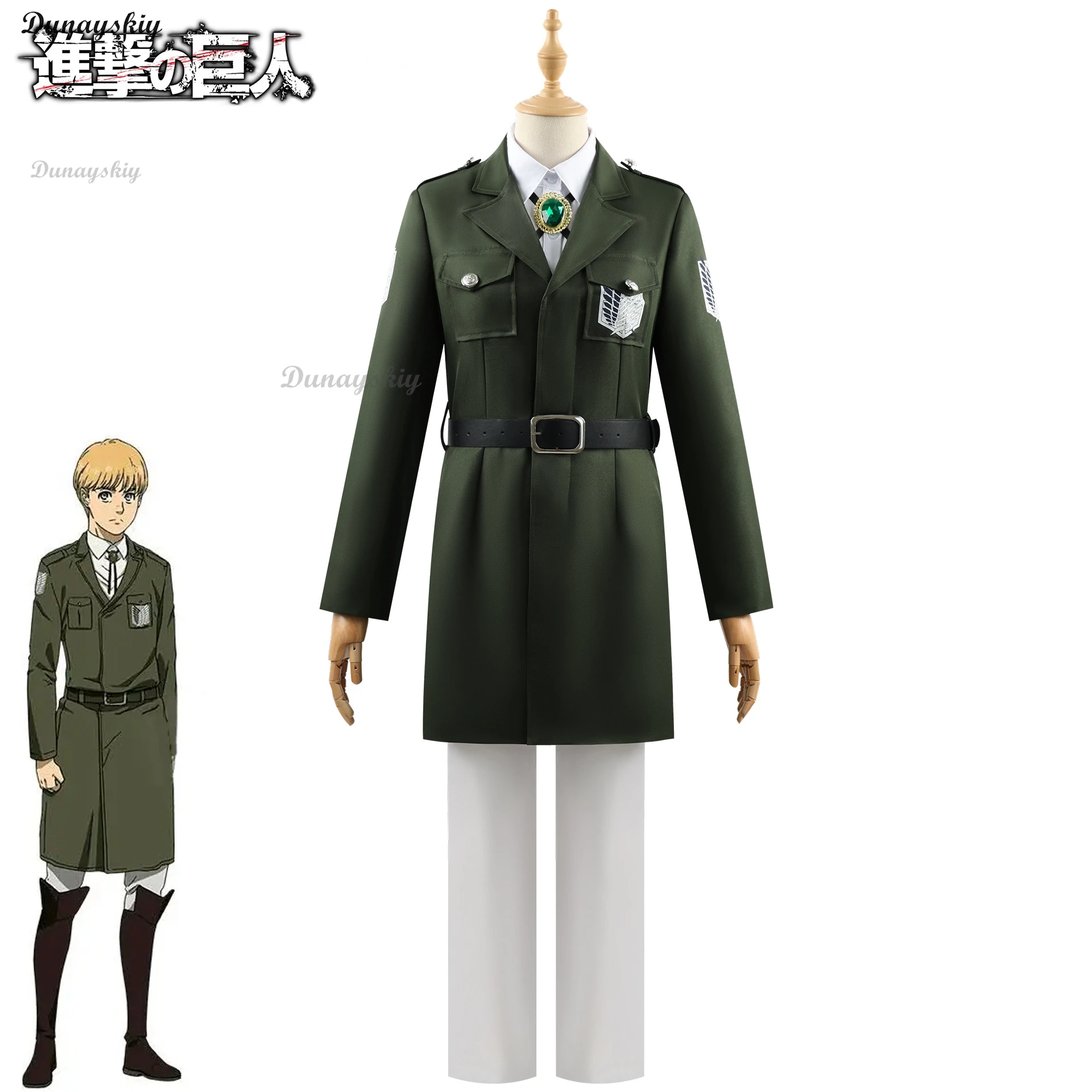 Anime Eren Levi Mikasa Hange Cosplay Costume Scout Regiment Army Green Uniform Embroidery Coat Pants Shirt Belt Outfit