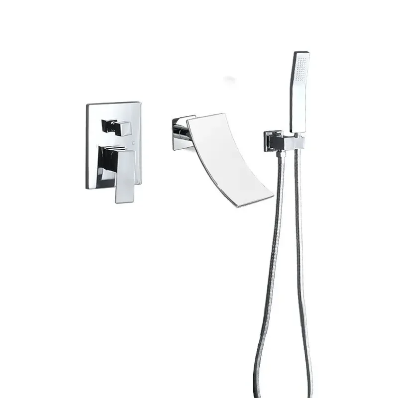 

European style all-copper black concealed wall type hot and cold shower shower faucet, bathtub side faucet