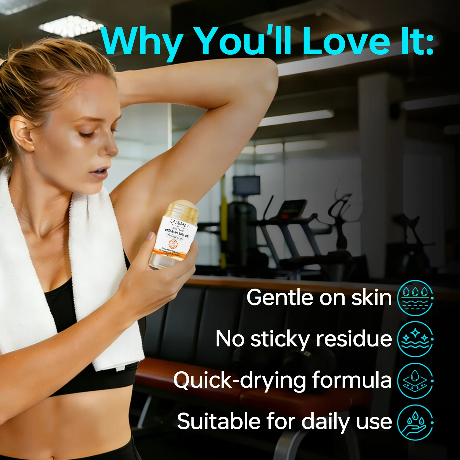 Underarm Roll-On for Odour Control & Darkening Prevention, 5% AHA + Ceramides, 72-Hour Protection, Alcohol & Aluminum-Free