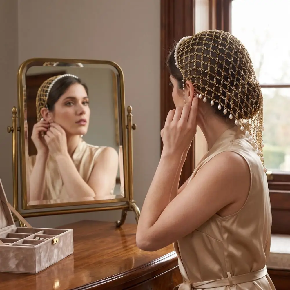 Handmade Pearl Hair Chain Layered Elegant Head Jewelry Draped Chain Comfortable To Wear Bridal Head Accessories