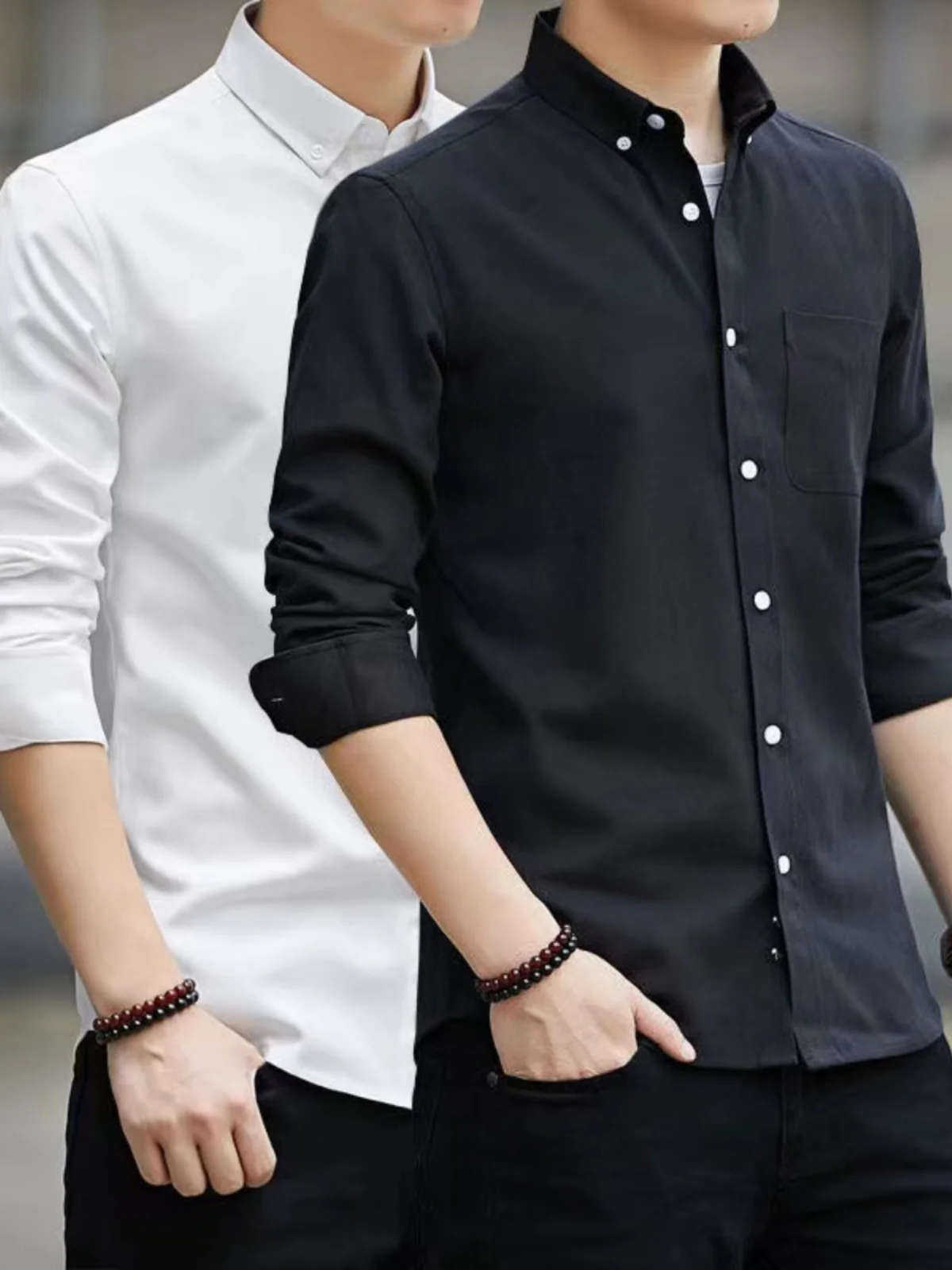 

Men's Long Sleeve Oxford Cloth Shirt Casual Outerwear Pure Color Autumn New Style Japanese Style Button up Youth Fashion