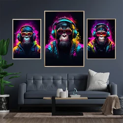 Orangutan Wearing Headphones Graffiti Canvas Painting DJ Music Gamers Wall Art Pictures Posters and Prints for Home Room Decor