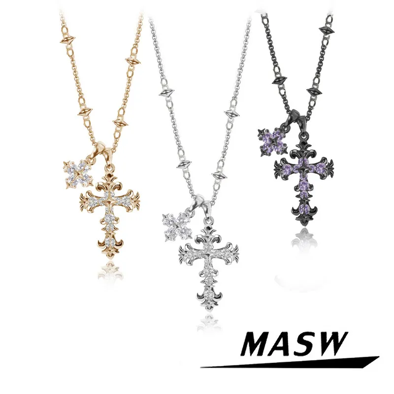

MASW Original Design Delicate Luxury Crystal Cross Pendant Necklace For Women Girl 2026Trend New Accessories Fashion Jewelry