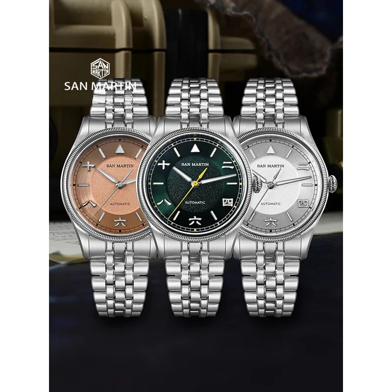 San Martin SN0033GC 39.5mm Men Pilot Watch YN55 Automatic Mechanical Aviation Watches Chinese Style Original Design Field Reloj