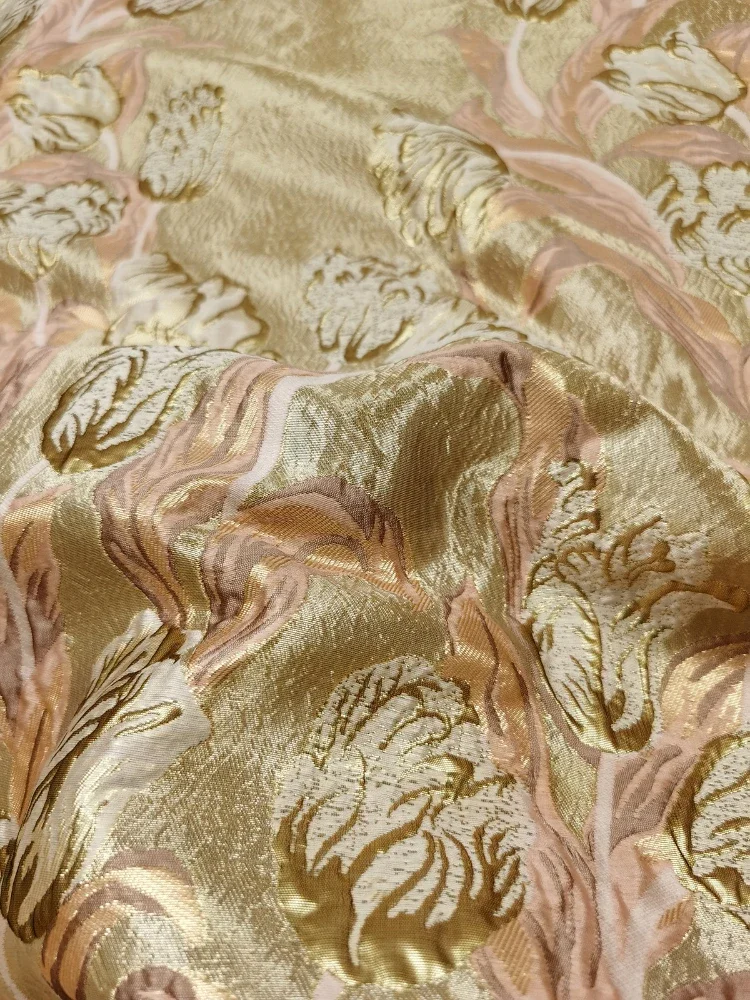 Golden Metal Wire Jacquard Brocade Fabric for Sewing Performance Dress Clothing Windbreaker Skirt Fashion Design Cloth