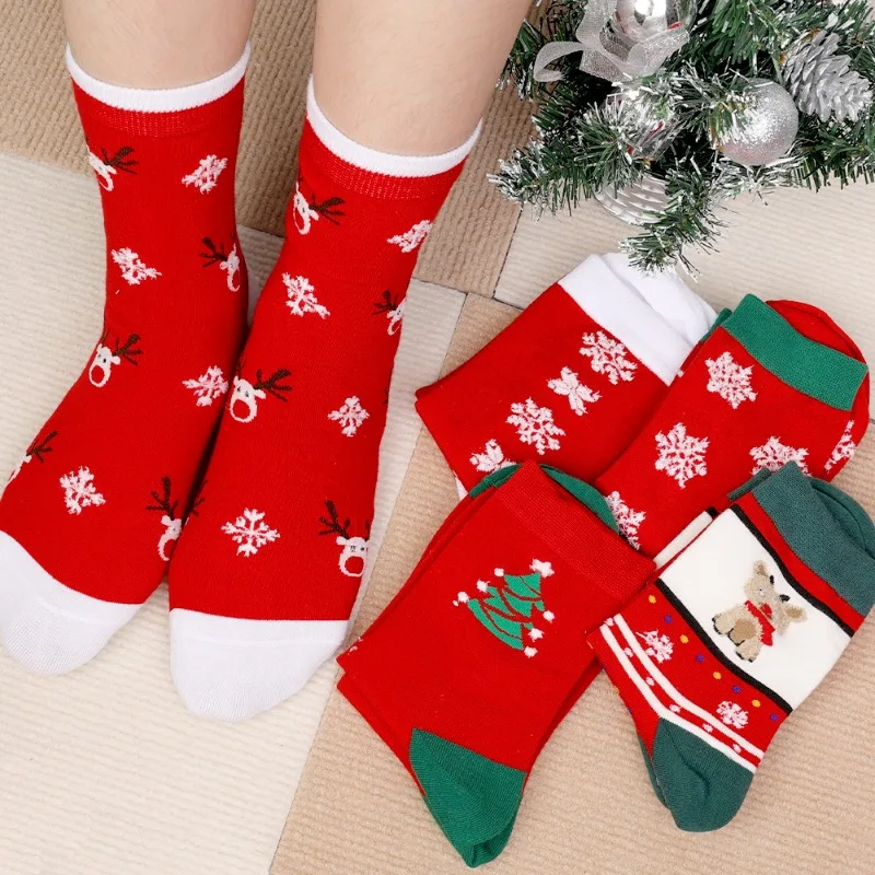 

Snowflake Elk Christmas Socks Winter Warm Woman Men Comfortable Socks Funny Santa Claus Tree Elastic Socks Cute New Year Gifts