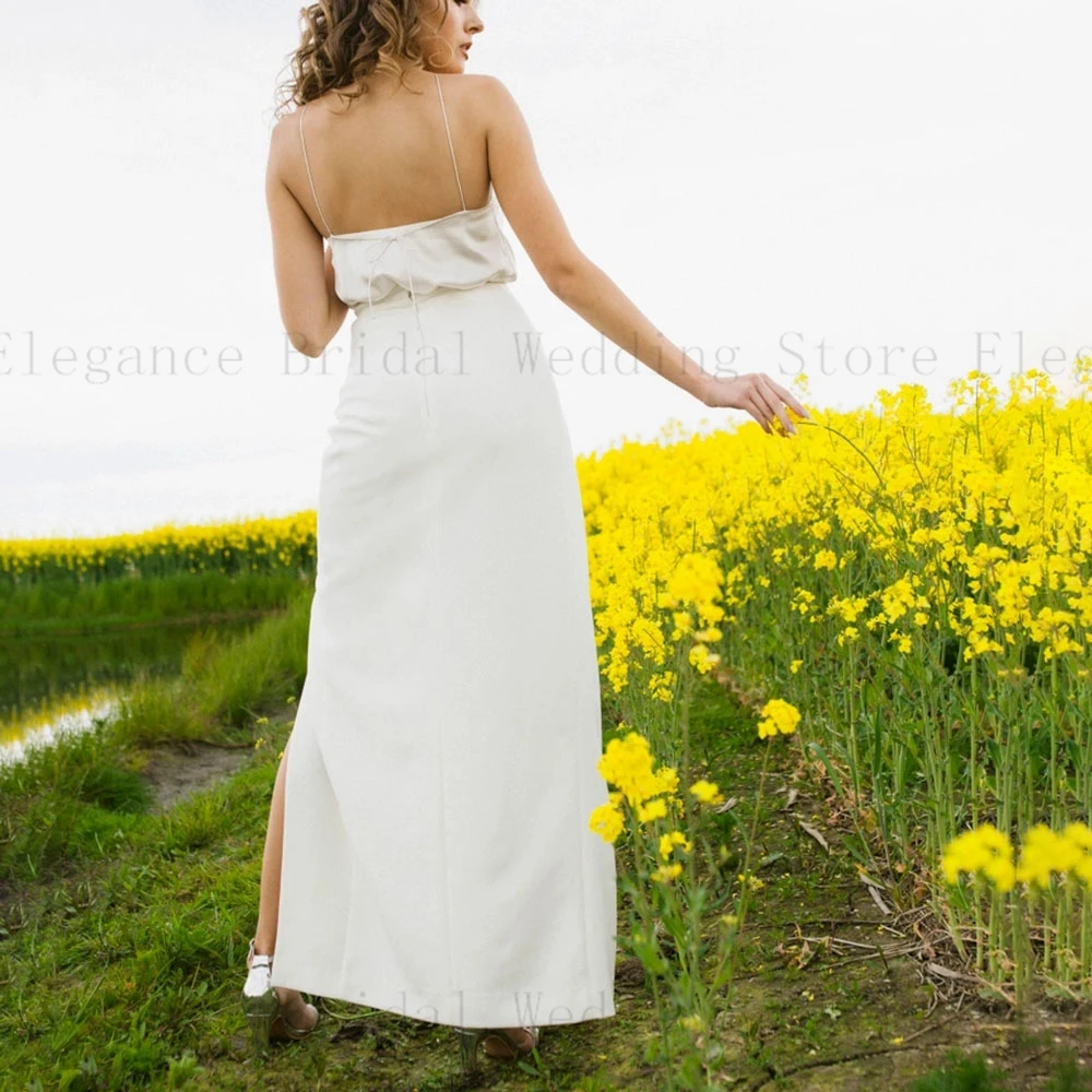 Robe de mariée en satin de style bohème pour femme, licou, trompent longueur thé blanc, quelle que soit la fente, 2023